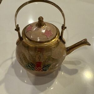 Decorative Brass Teapot with Pink Stars